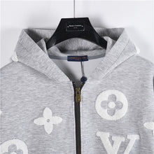 Load image into Gallery viewer, Louis Vuitton all-over custom lettering burnt flower towel embroidery zipper hooded jacket - مناسب للجنسين
