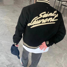 Load image into Gallery viewer, Saint Laurent leather back patch baseball jacket
