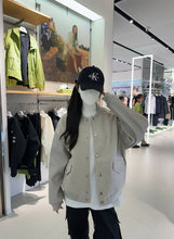 Load image into Gallery viewer, Dior baseball jacket with leather sleeves and embroidered letters on the back
