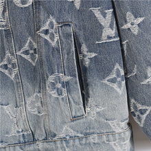 Load image into Gallery viewer, Louis Vuitton Heavy Wash Classic All Over Print Embroidered Jacquard Denim Jacket

