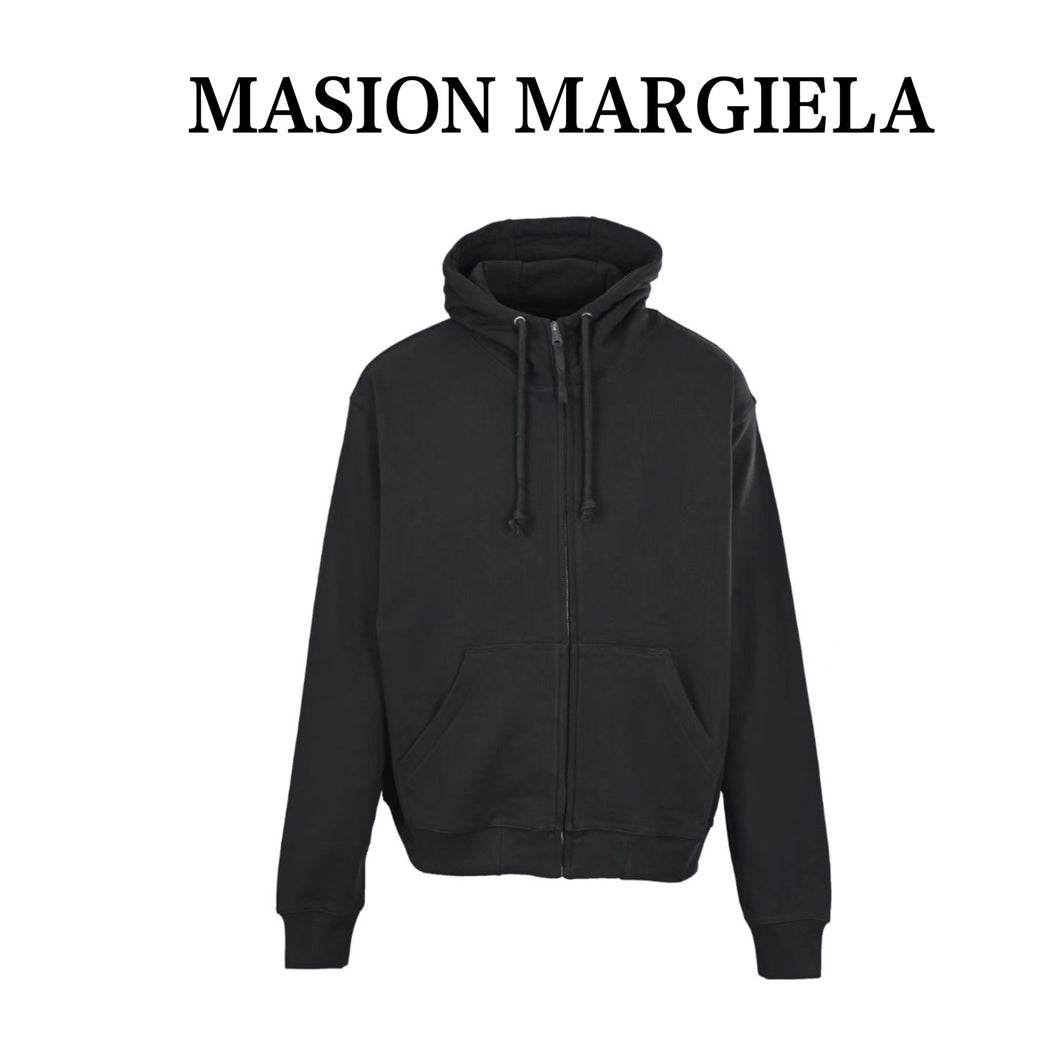 MAISON MARGIELA MM6 unfinished embroidered printed hooded sweatshirt jacket - مناسب للجنسين