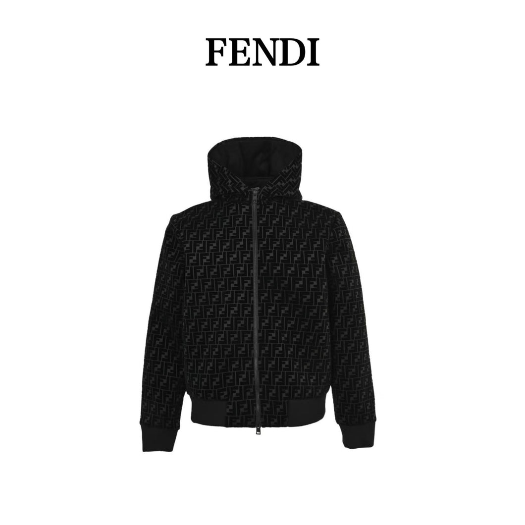 Fendi FF flocked zipper hooded jacket