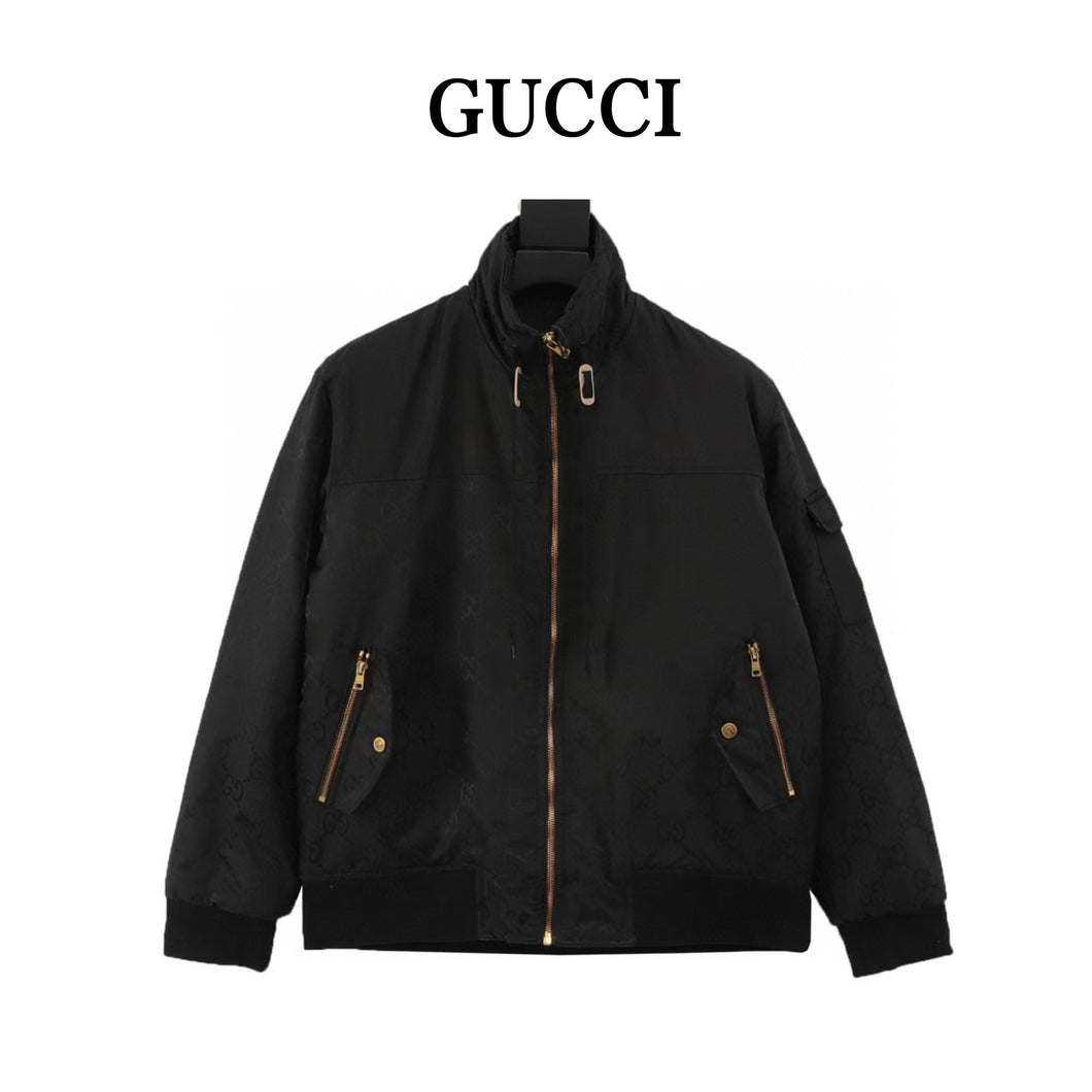 Gucci dark pattern full print logo zipper padded jacket