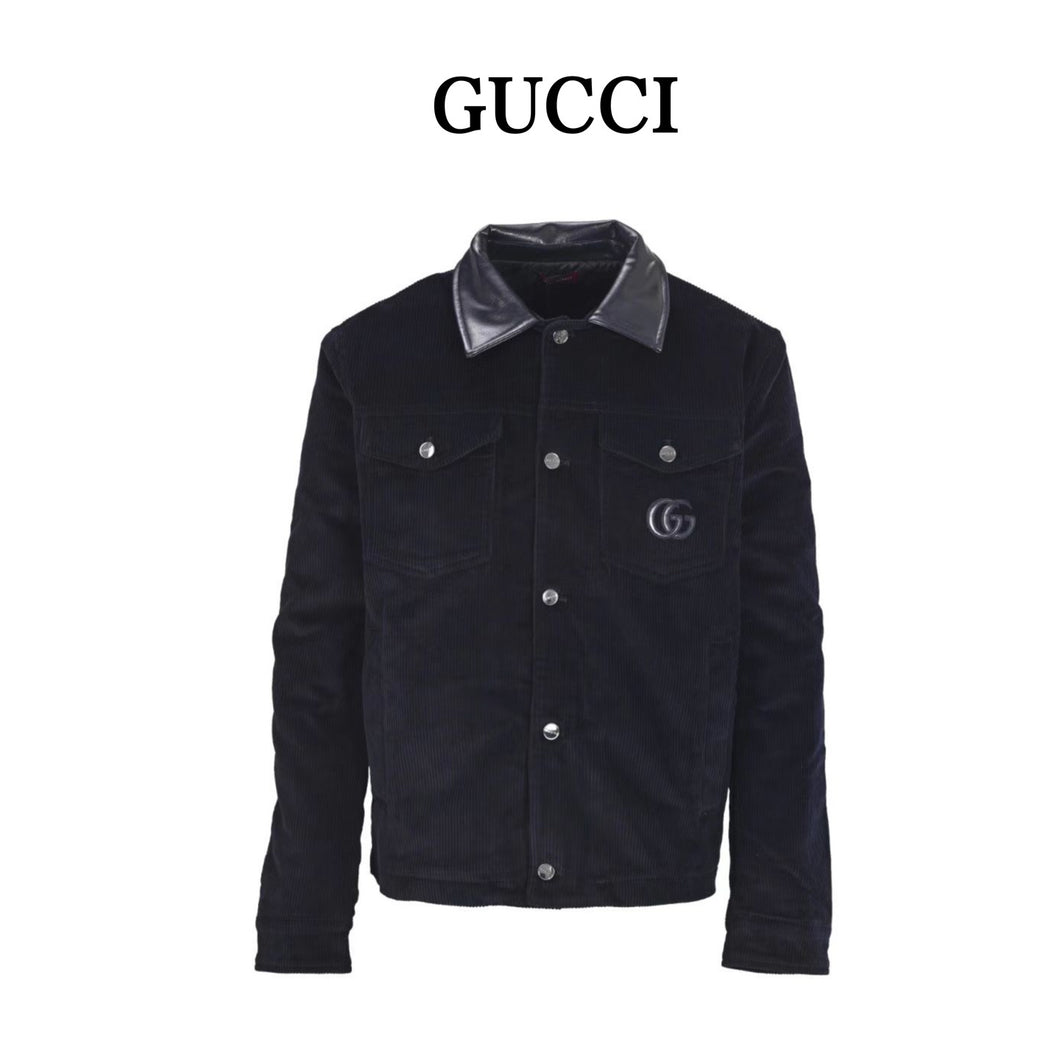 GUCCI GUC embroidered leather collar corduroy jacket - مناسب للجنسين