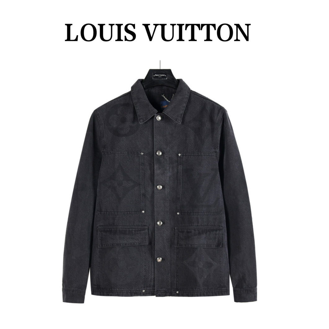 Louis Vuitton Heavy Gradient Washed Letter Positioning Print Denim Jacket - مناسب للجنسين